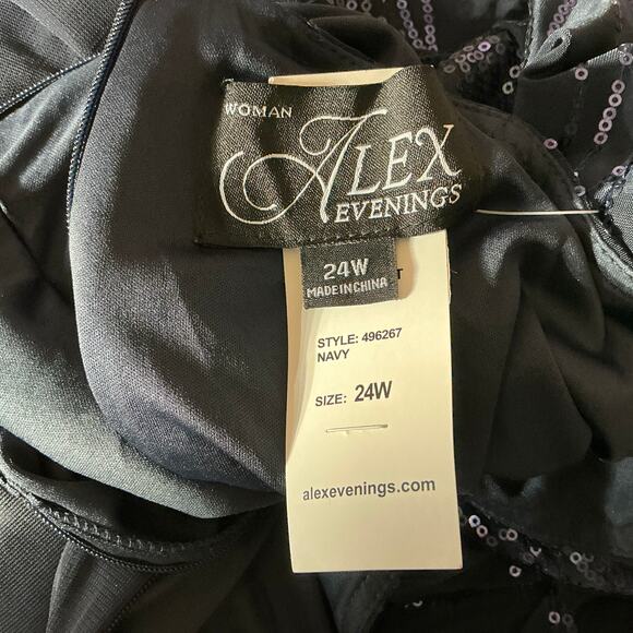 Alex Evenings Sequined Chiffon Midi A-Line Cocktail Dress Navy Blue Size 24W - Picture 10 of 12